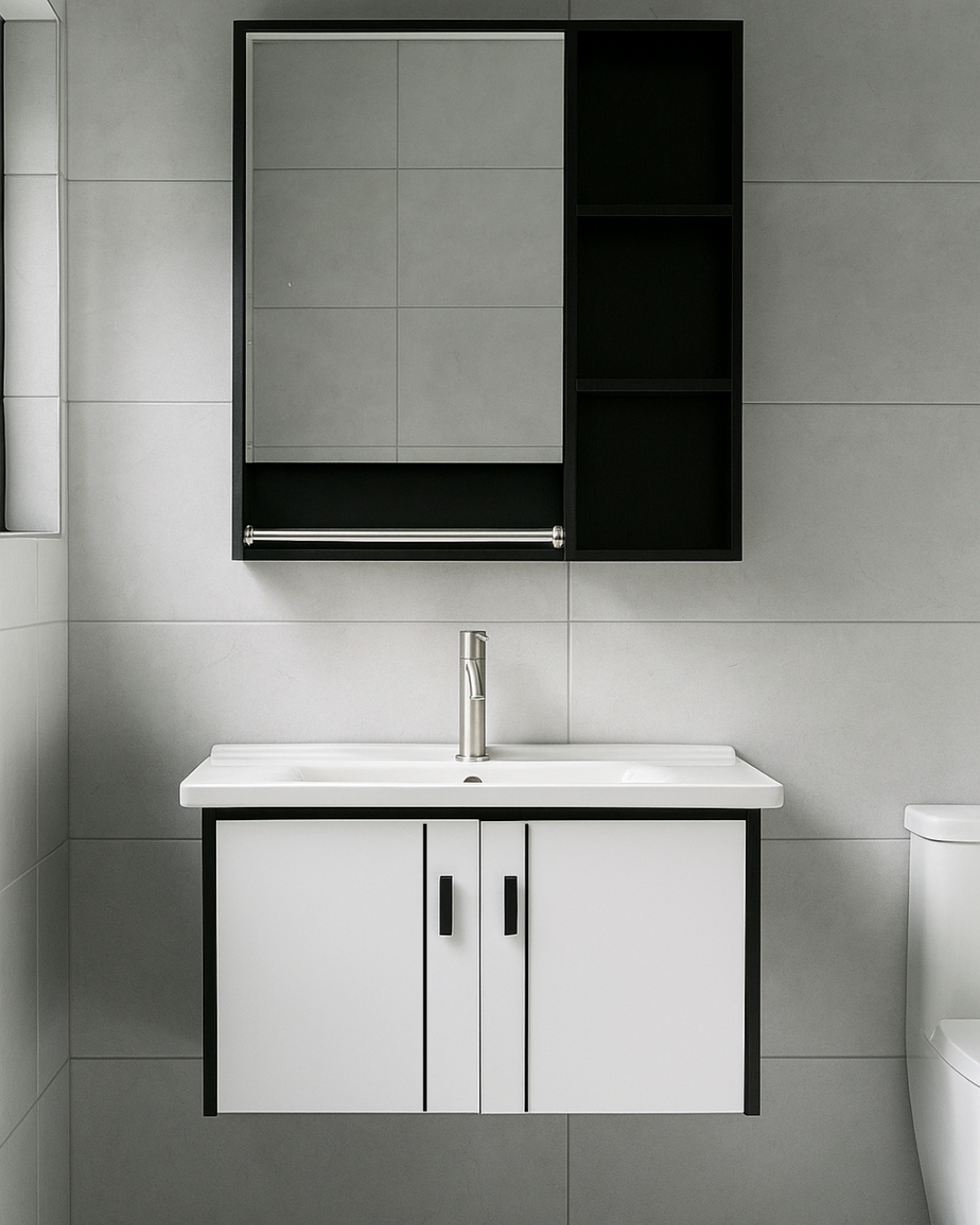 5.png Wall Hung Cabinet & Mirror with Shelf (K01-80) - Image 1